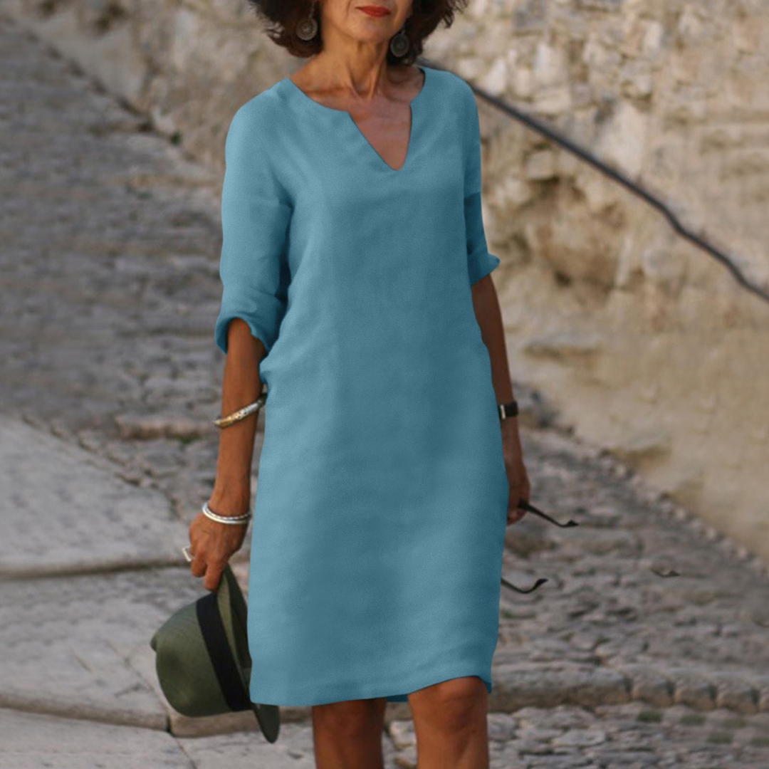 Alejandra - Vestido de algodón con escote en pico