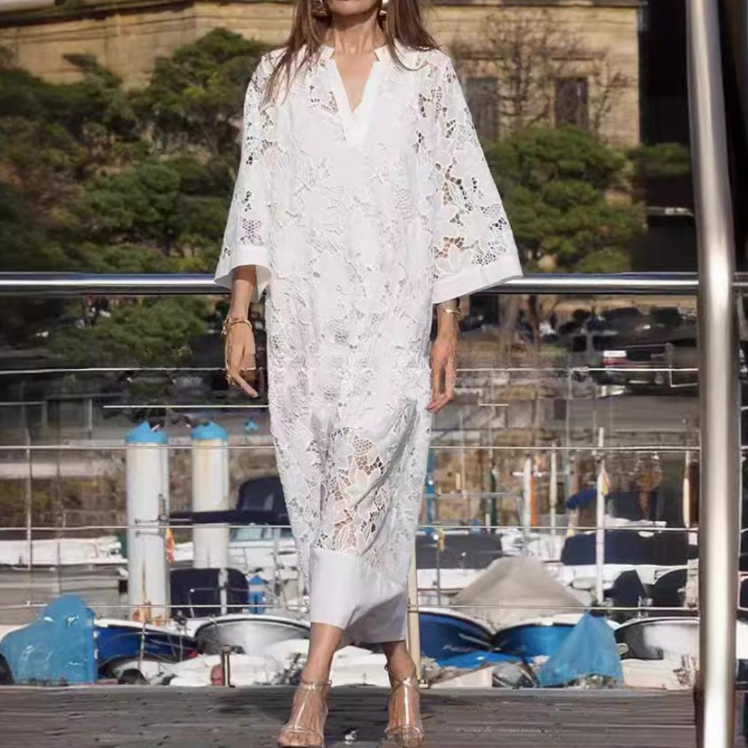 Estela - Vestido largo con encaje bordado