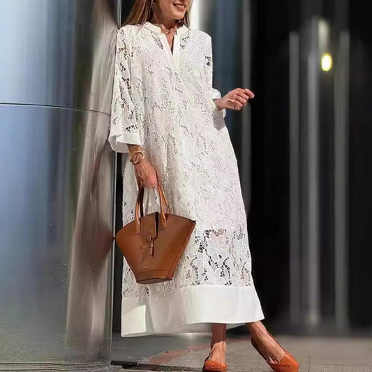 Estela - Vestido largo con encaje bordado