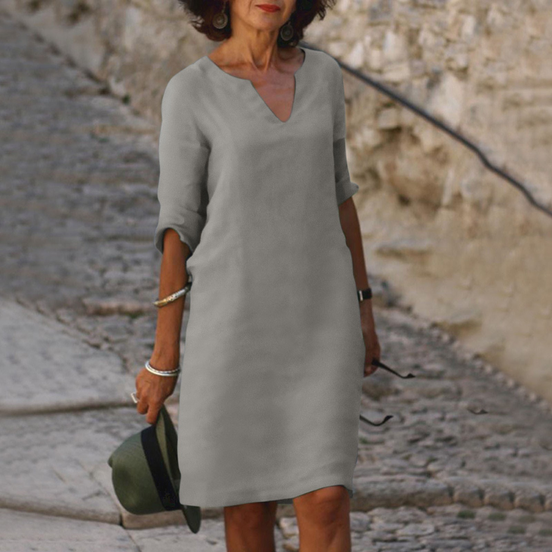Alejandra - Vestido de algodón con escote en pico
