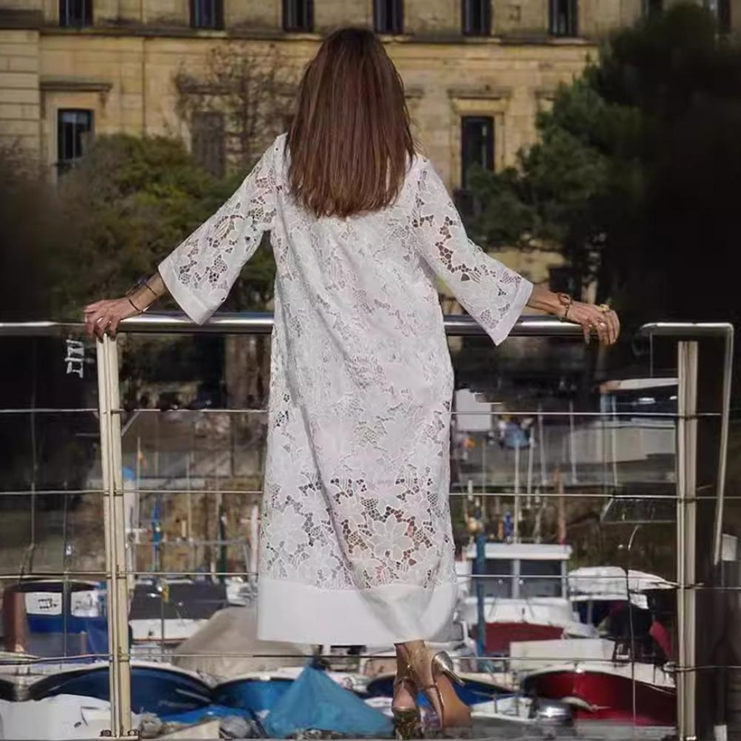 Estela - Vestido largo con encaje bordado
