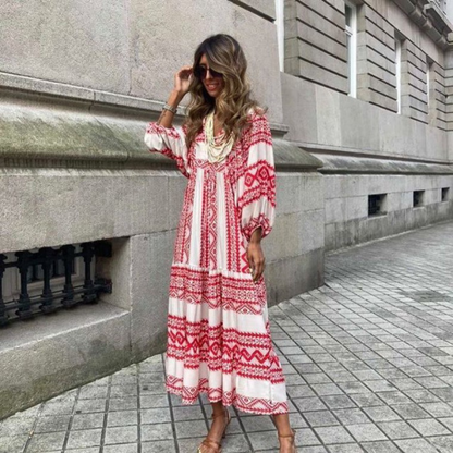 Ana - Vestido largo estilo boho con mangas buff