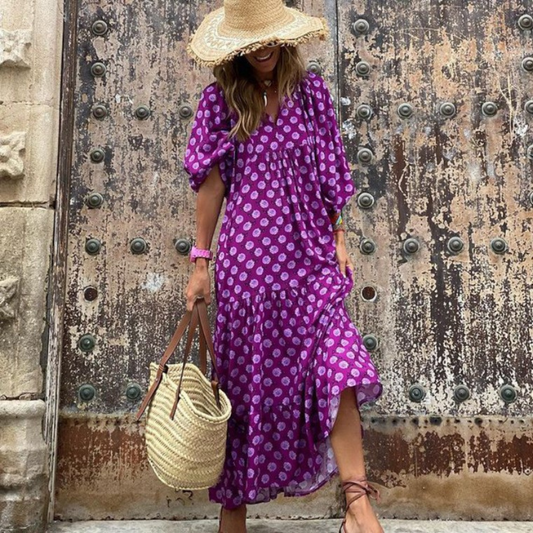 Ana - Vestido largo estilo boho con mangas buff