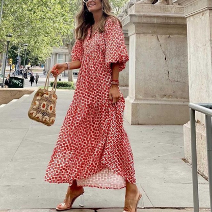 Ana - Vestido largo estilo boho con mangas buff
