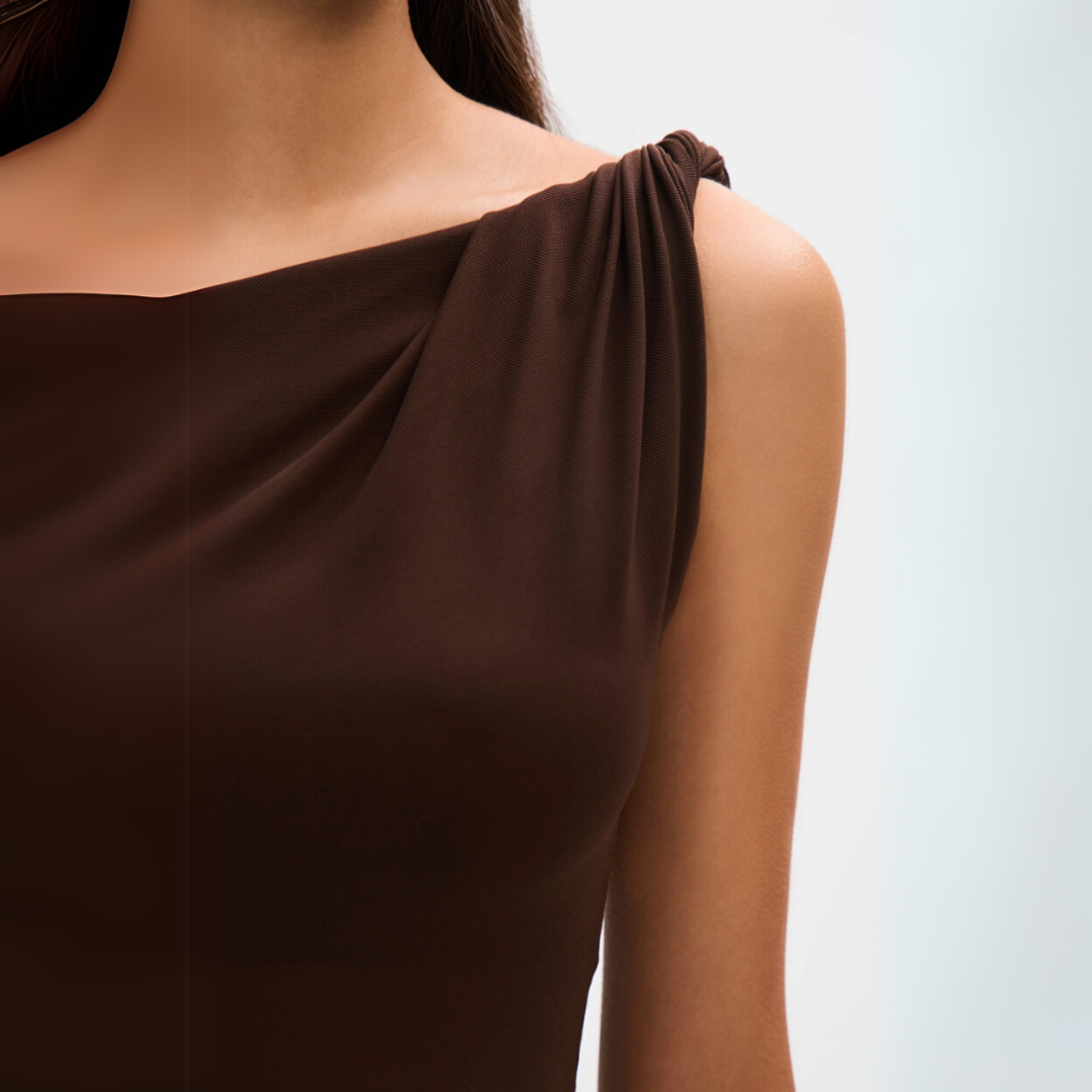 Ingrid - Elegante vestido largo con hombros caídos y espalda abierta