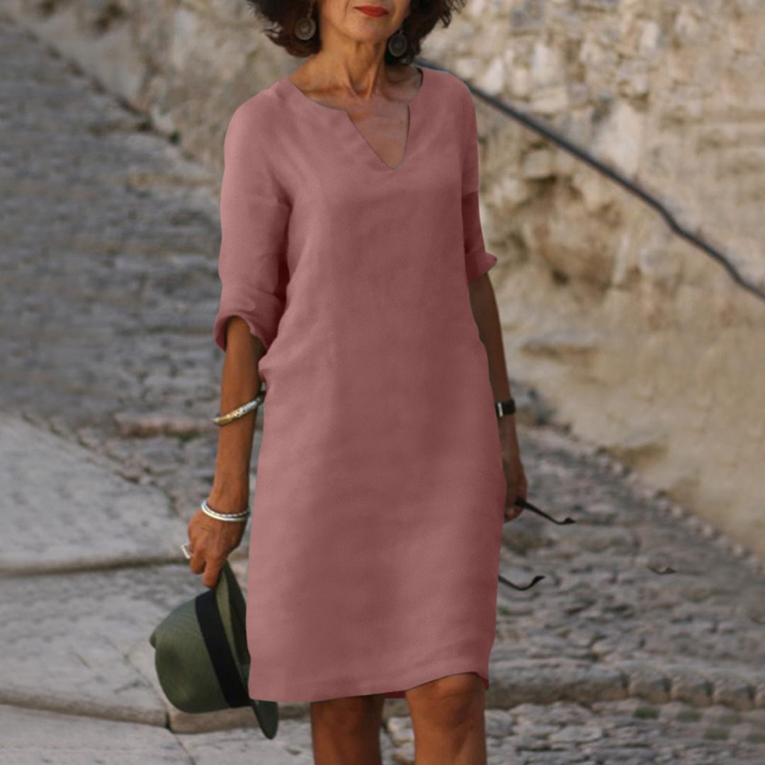 Alejandra - Vestido de algodón con escote en pico