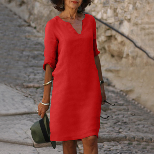 Alejandra - Vestido de algodón con escote en pico
