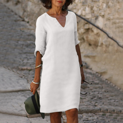 Alejandra - Vestido de algodón con escote en pico